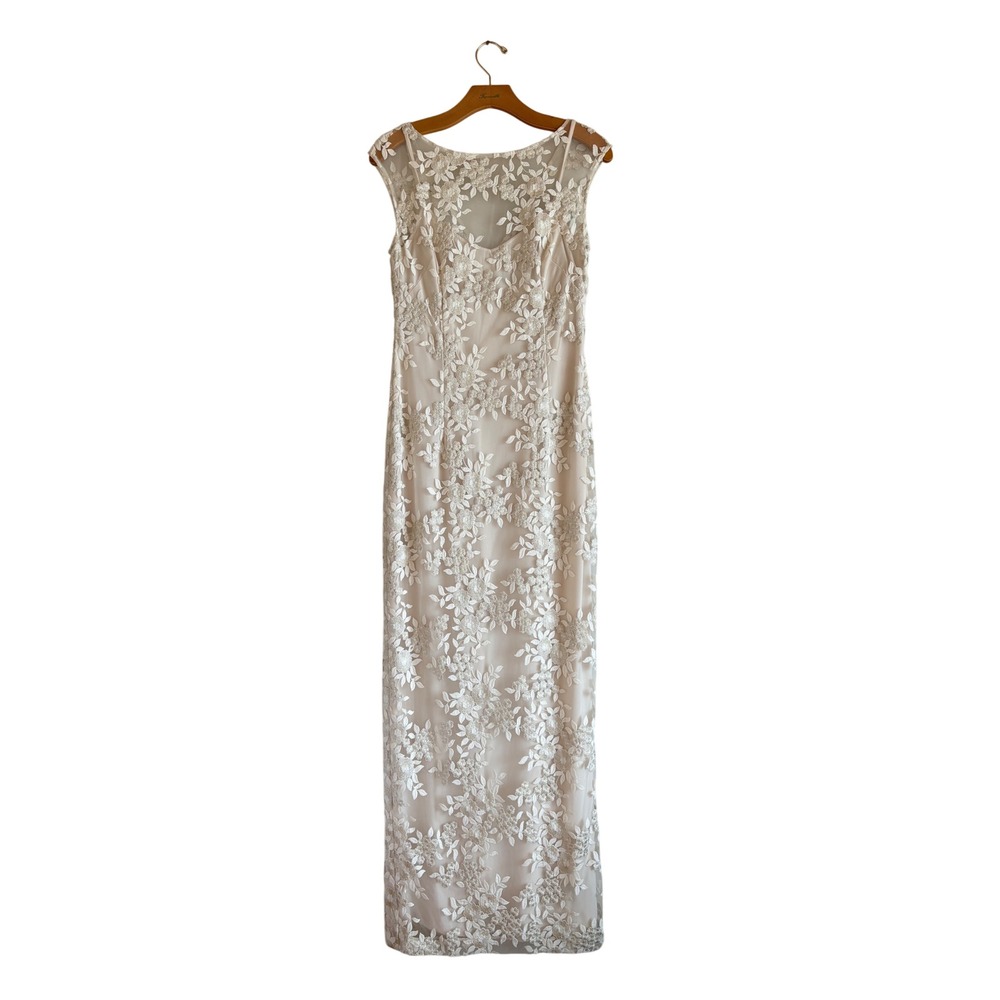 Lauren Ralph Lauren Ivory Sheath Column Gown Floral Embroidered Mesh Lace 6